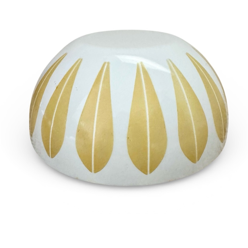 Vintage Cathrineholm Norway Enamelware 8″ Lotus Bowl  - Mustard Yellow & White - Picture 5 of 16